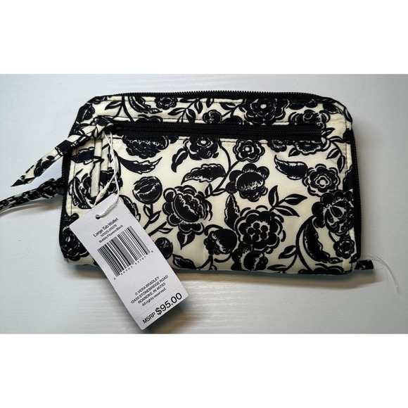 NWT Vera Bradley Large Tab Nylon Wallet Bubbly Flowers Black Pattern MSRP $95.00 - Picture 3 of 13